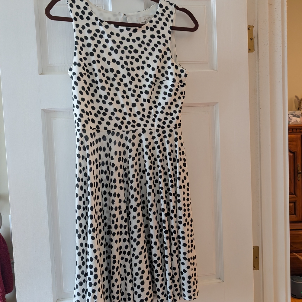 LOFT Black and White A-Line Midi Dress